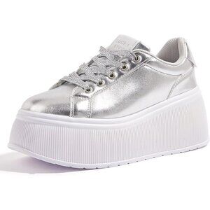 Brand New Women Silver Rubber Platform Sneakers Wedge Walking Shoes Retro